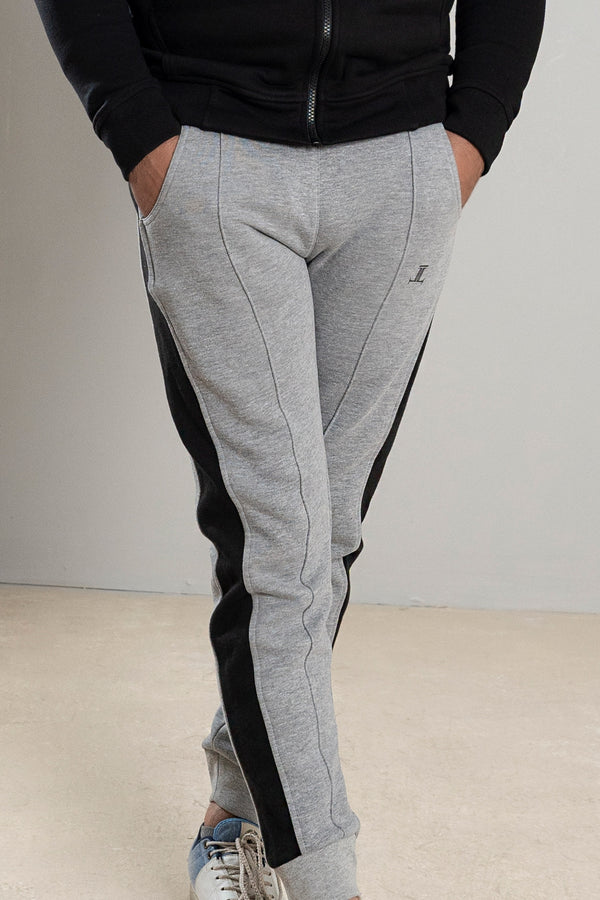 Mens winter sweatpants joggers in light grey with black stripe by JULKE