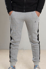 Mens winter sweatpants joggers in light grey with black stripe by JULKE