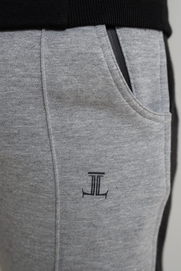 Mens winter sweatpants joggers in light grey with black stripe by JULKE