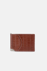 Mens original leather card holder & money clip with crocodile texture in clay colour by JULKE