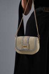 Womens leather bag in light gold colour with diamante buckle by JULKE