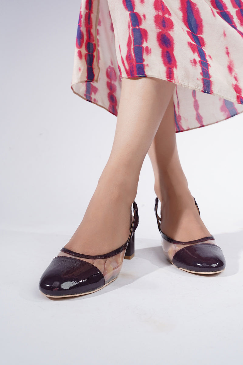 Womens block heel slingback shoes transparent in plum colour by JULKE