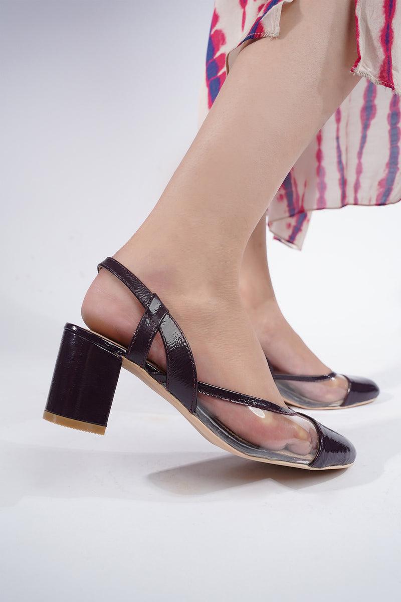 Womens block heel slingback shoes transparent in plum colour by JULKE