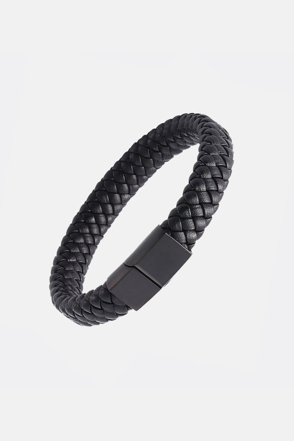 Mens braided leather wristband in black colour by JULKE