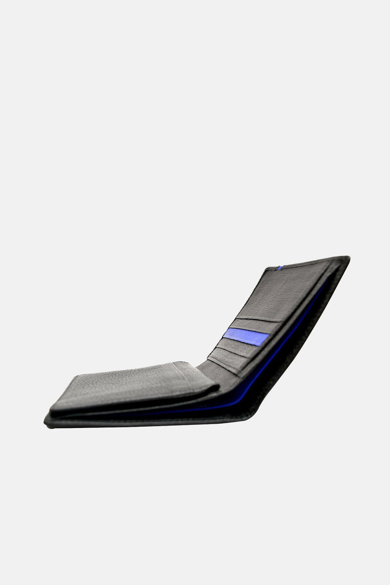 Mens original leather wallet in medium size in black colour with blue strip by JULKE