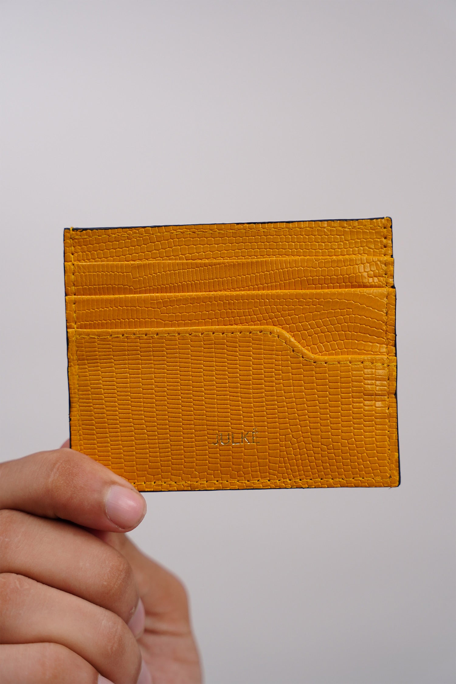 Toni - Reptile Texture Leather Card Holder In Yellow & Red | JULKÉ