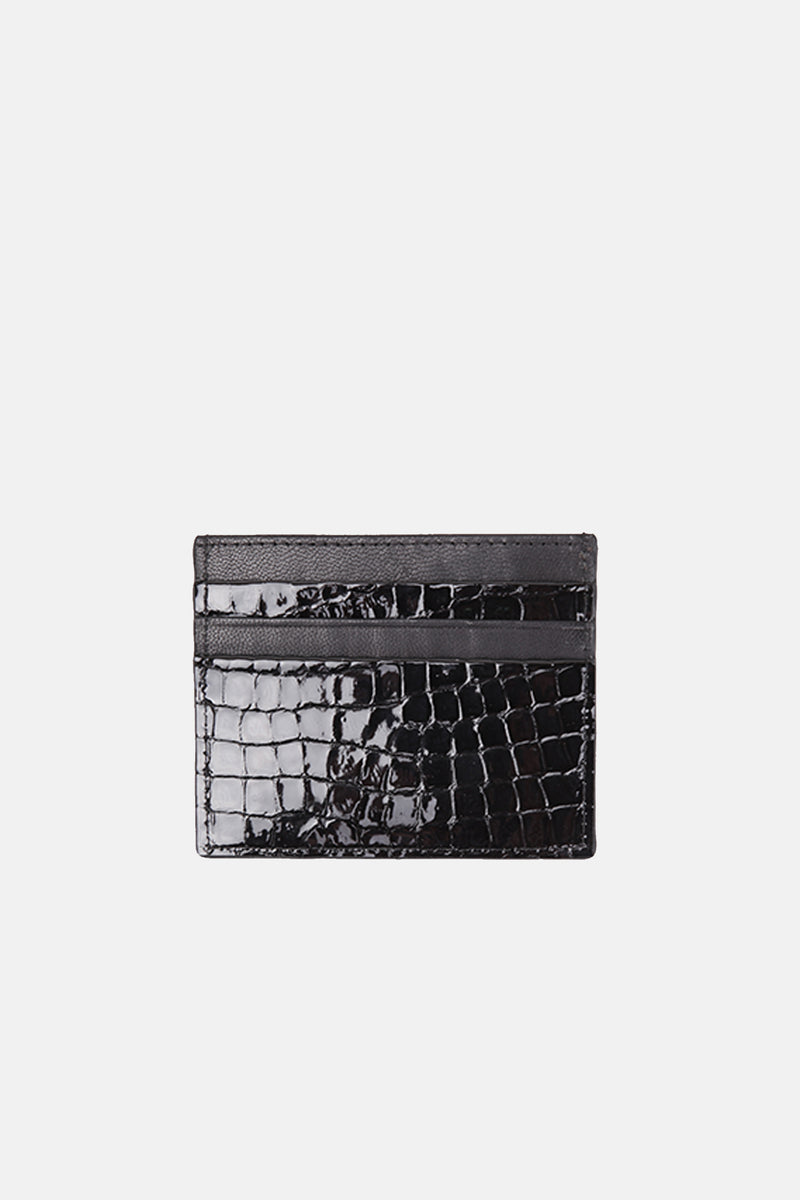 Mens original leather card holder in black colour with crocodile texture by JULKE