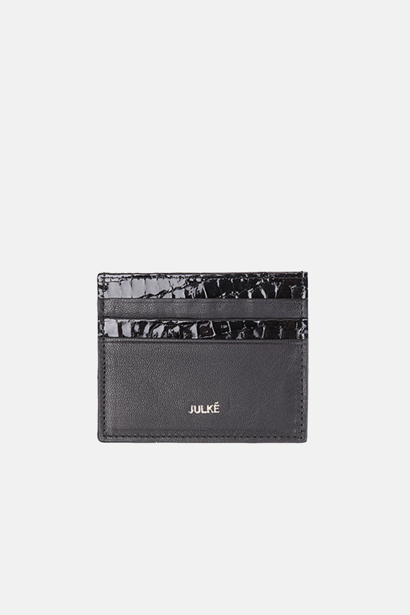Mens original leather card holder in black colour with crocodile texture by JULKE