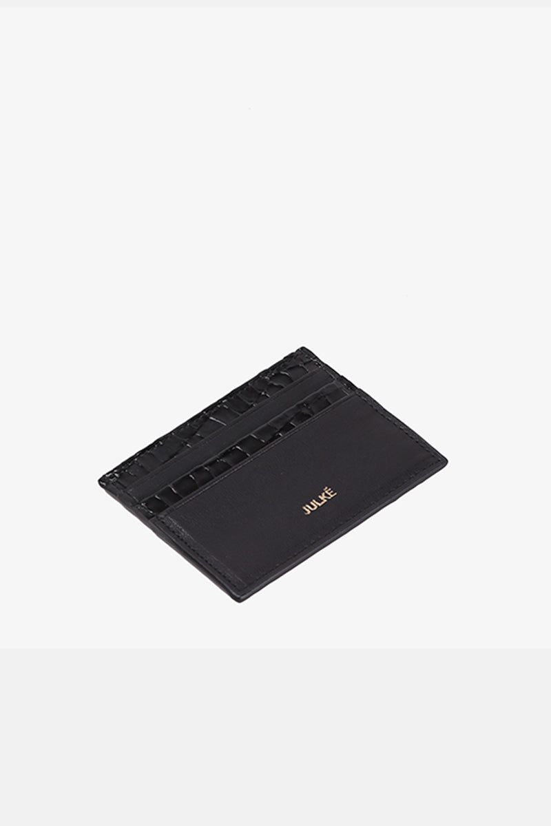 Mens original leather card holder in black colour with crocodile texture by JULKE