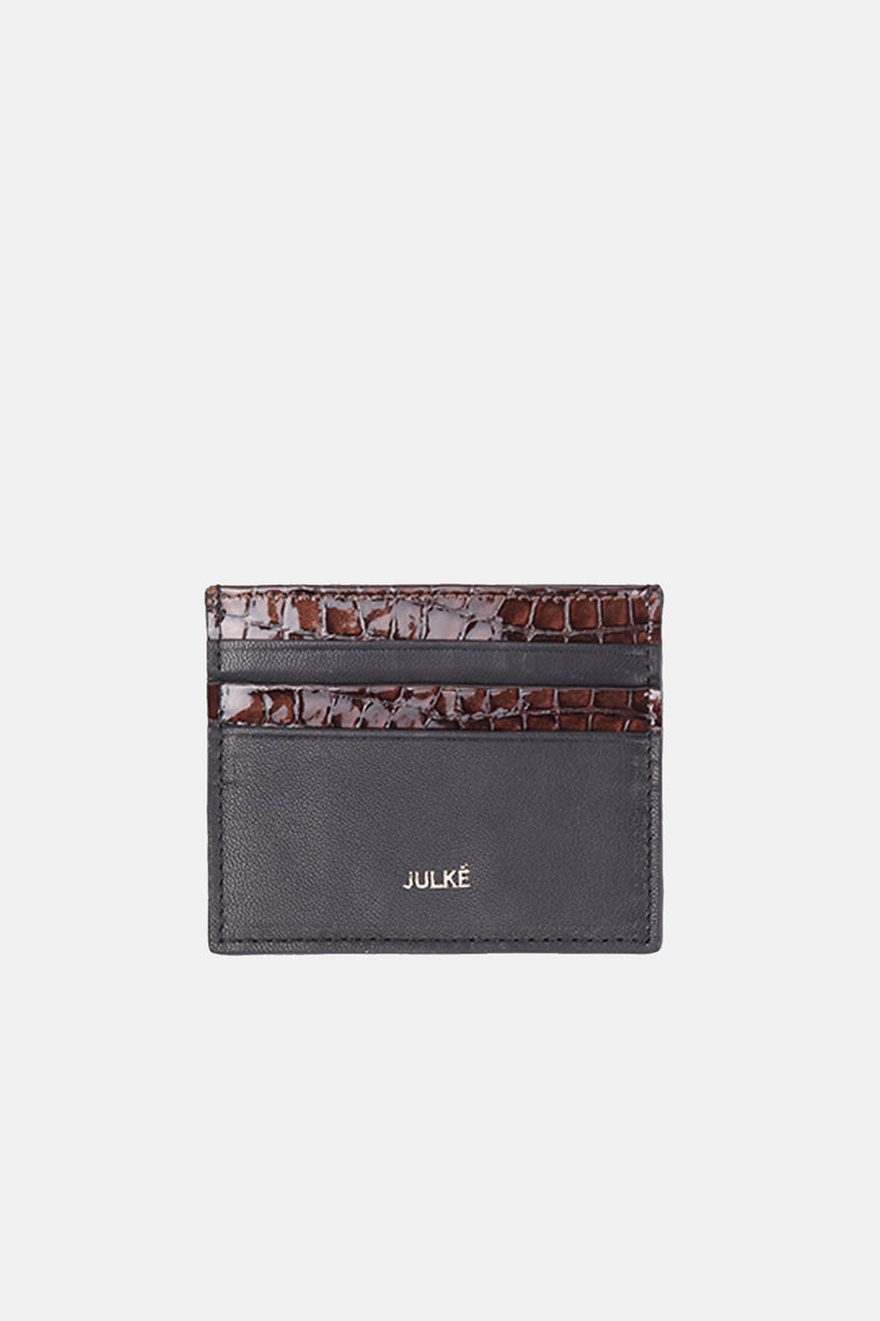 Mens original leather card holder in in bronze & black colour with crocodile texture by JULKE