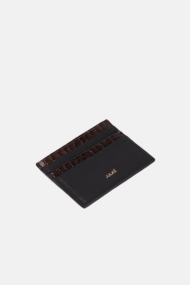 Mens original leather card holder in in bronze & black colour with crocodile texture by JULKE