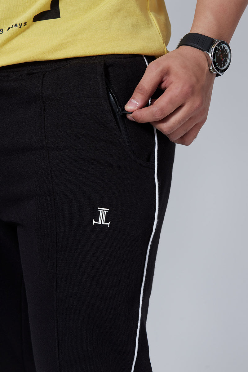 Mens winter sweatpants joggers in black with white piping by JULKE