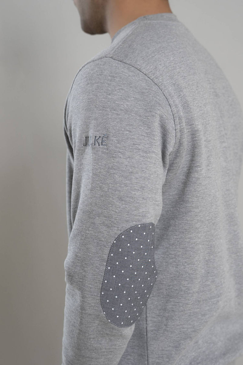 Men's winter sweatshirt in light grey with polka dot elbow patch by JULKE