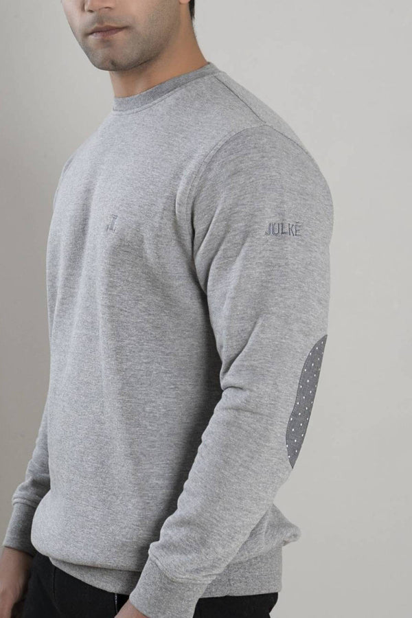 Men's winter sweatshirt in light grey with polka dot elbow patch by JULKE