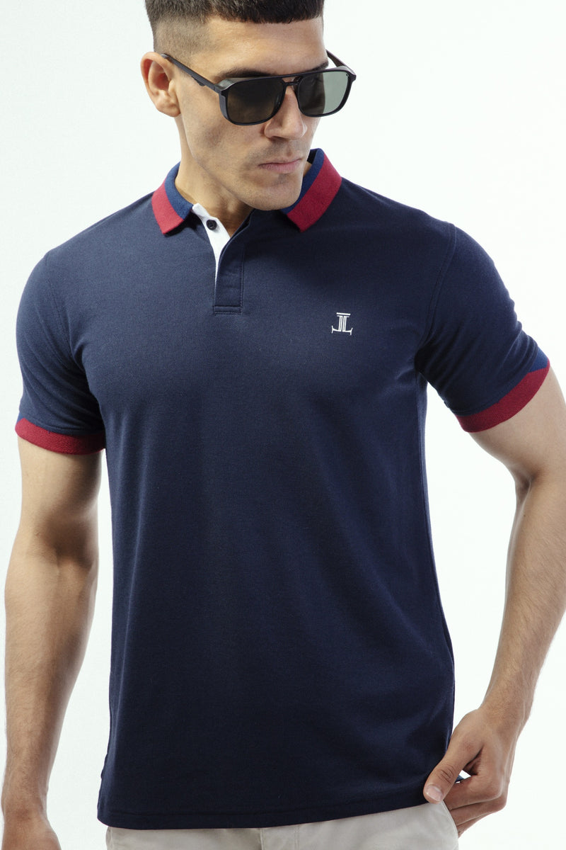 Mens polo shirt in dark blue colour with collar bone by JULKE
