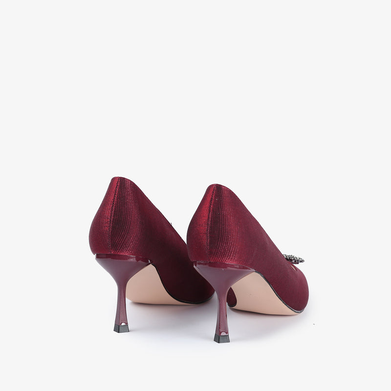 Heels for women in maroon with floral buckle by JULKE