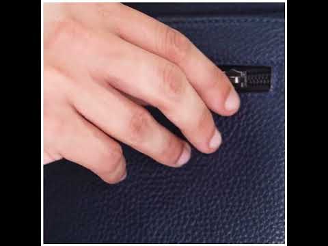 Leather laptop sleeve in black & blue colours with shoulder strap by JULKE