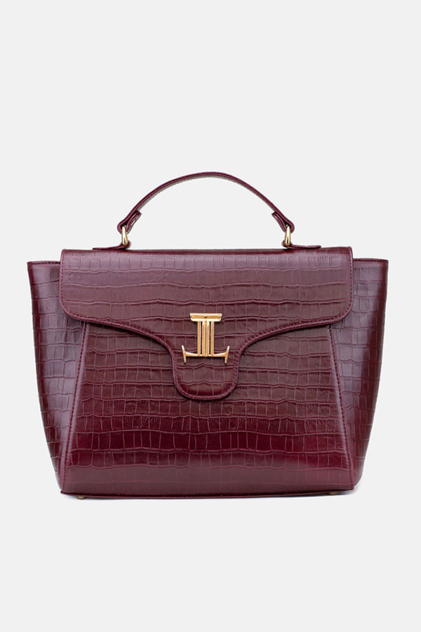 Womens original leather tote bag with crocodile texture in maroon colour by JULKE