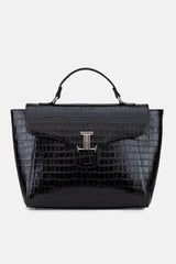 Womens original leather tote bag with crocodile texture in black colour by JULKE
